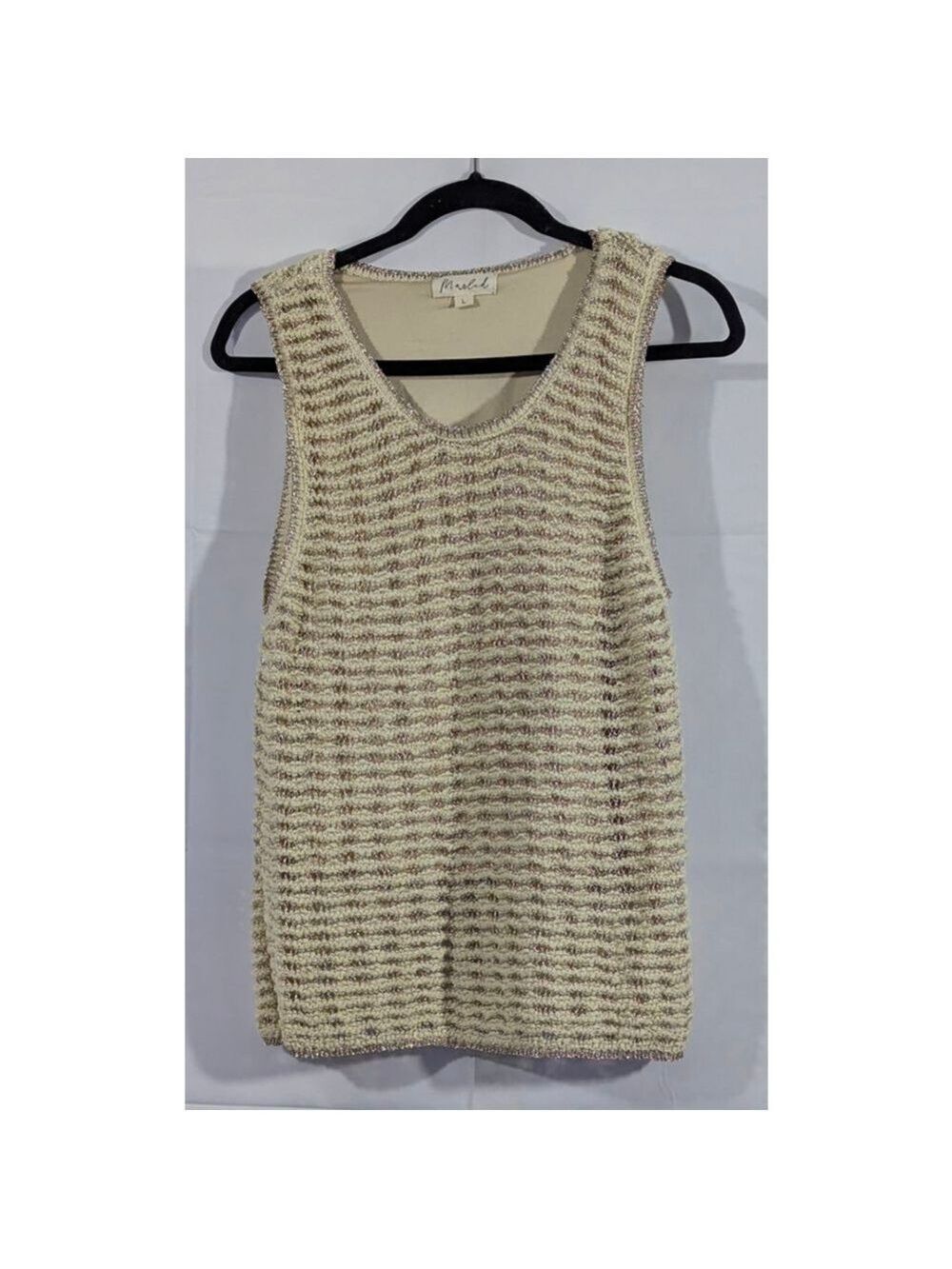 Marled Cream Metallic Knit Tank Top Women’s Large Sleeveless Textured Sweater